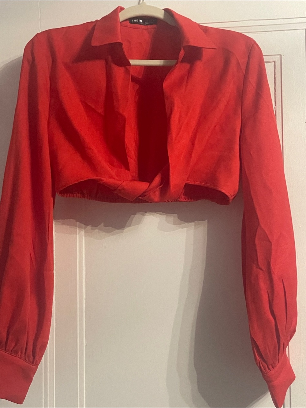 Red Cropped Twist-Front Shirt